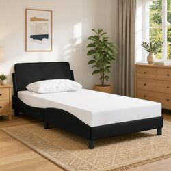 Durable King Single Bed Frame with Black Faux Leather Headboard
