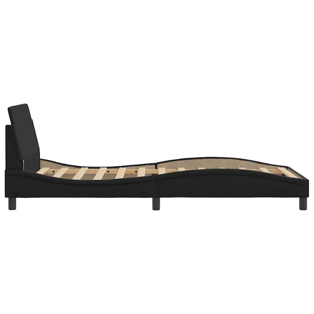 King Single Bed Frame with Black Faux Leather Headboard