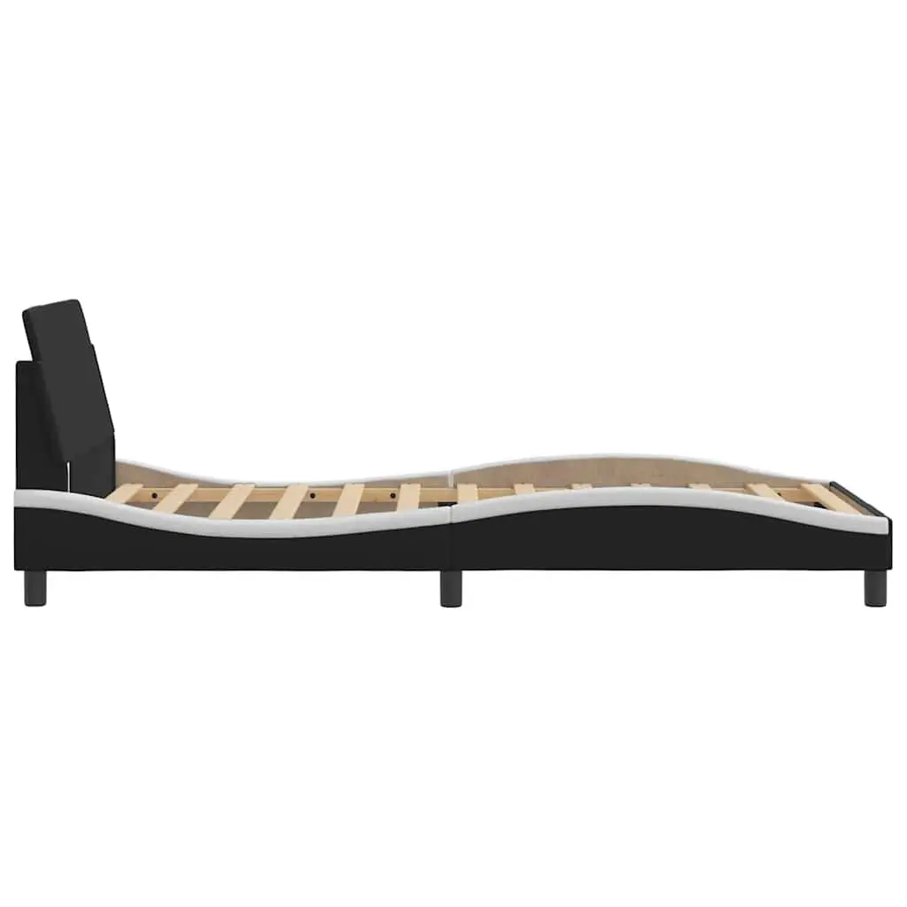 King Single Bed Frame with Headboard Faux Leather Black White Bedroom Furniture