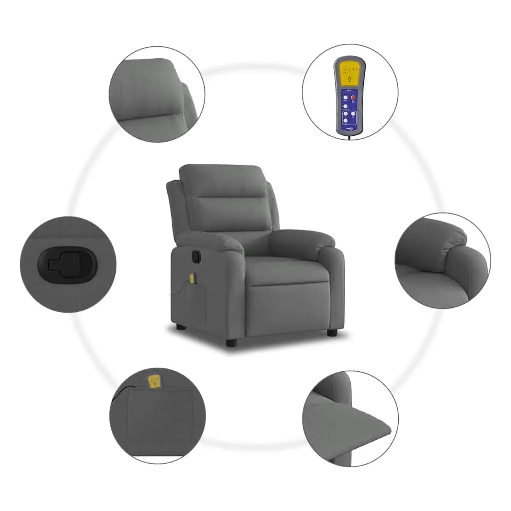 Massage Recliner Chair Fabric 135 Degrees Dark Grey