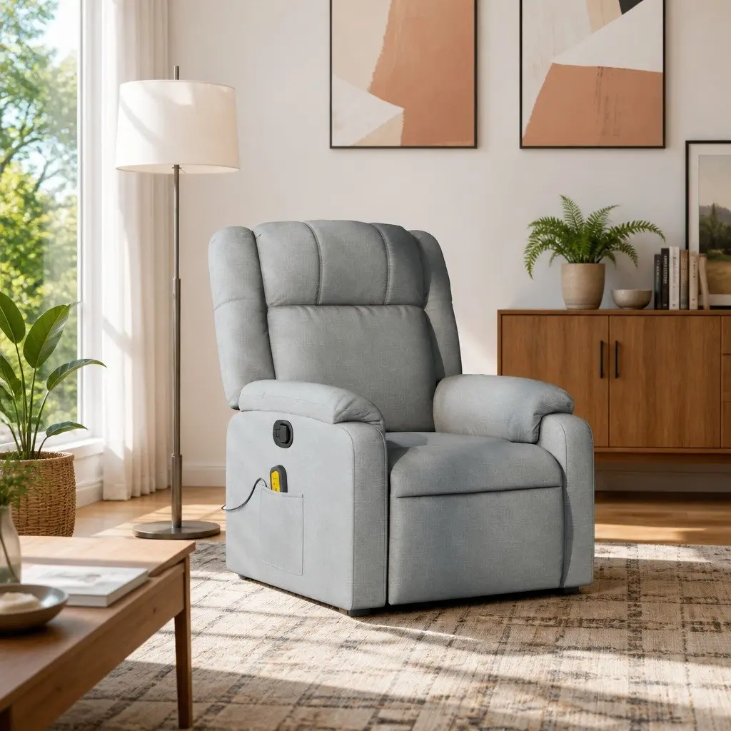 Light Grey Fabric Massage Recliner Chair with Vibration