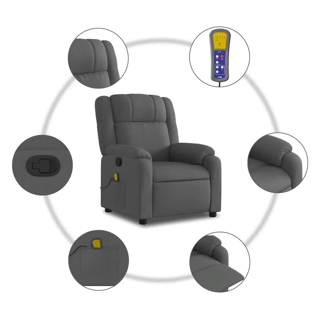 Massage Recliner Chair Fabric Dark Grey Manual Recline Vibration 6 Points