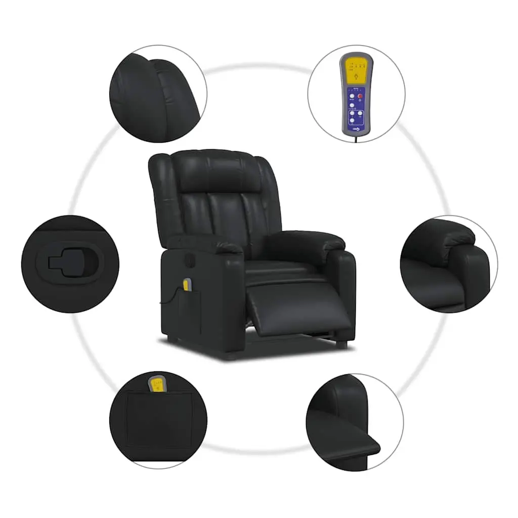 Massage Recliner Chair Faux Leather Black Manual Reclining Armchair
