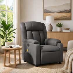 Vibration Massage Recliner Chair in Grey Faux Leather