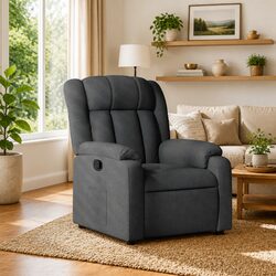 Sturdy Manual Recliner Chair with Footrest in Dark Grey