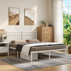Durable White Metal Bed Frame 135x190 cm with Headboard