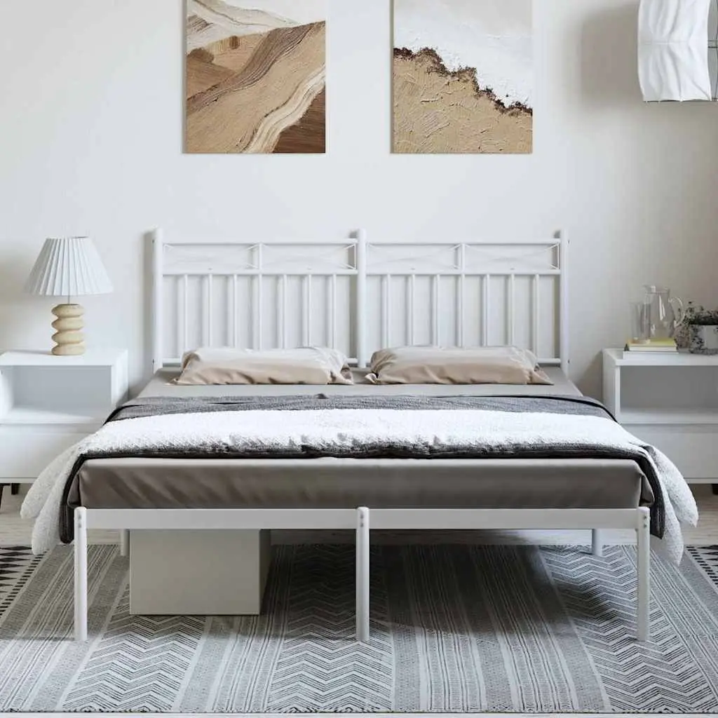 White Metal Bed Frame 135x190 cm with Headboard