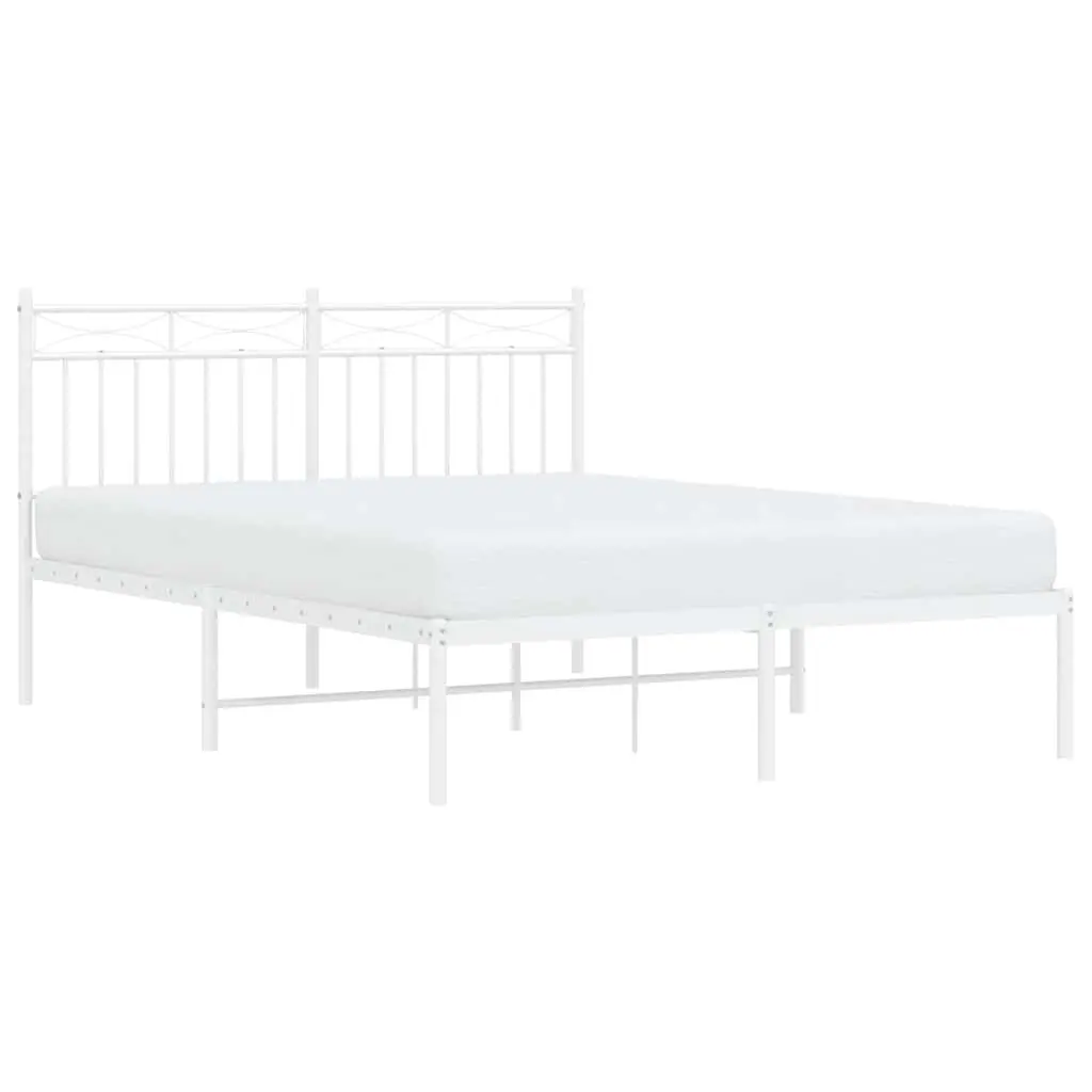 White Metal Bed Frame 135x190 cm with Headboard