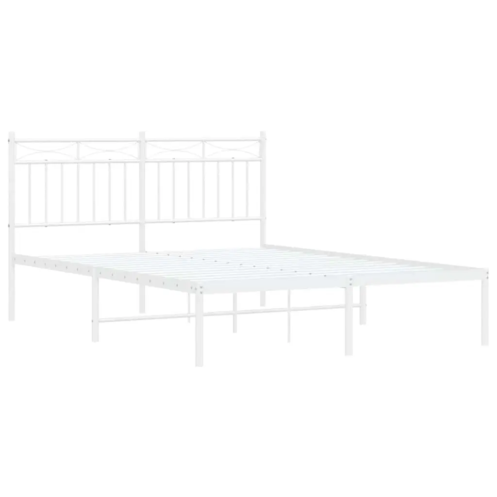 White Metal Bed Frame 135x190 cm with Headboard