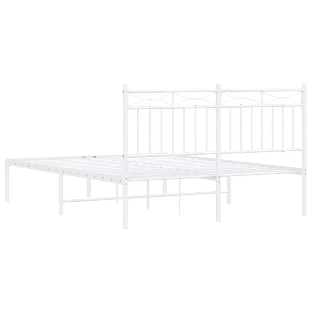 White Metal Bed Frame 135x190 cm with Headboard