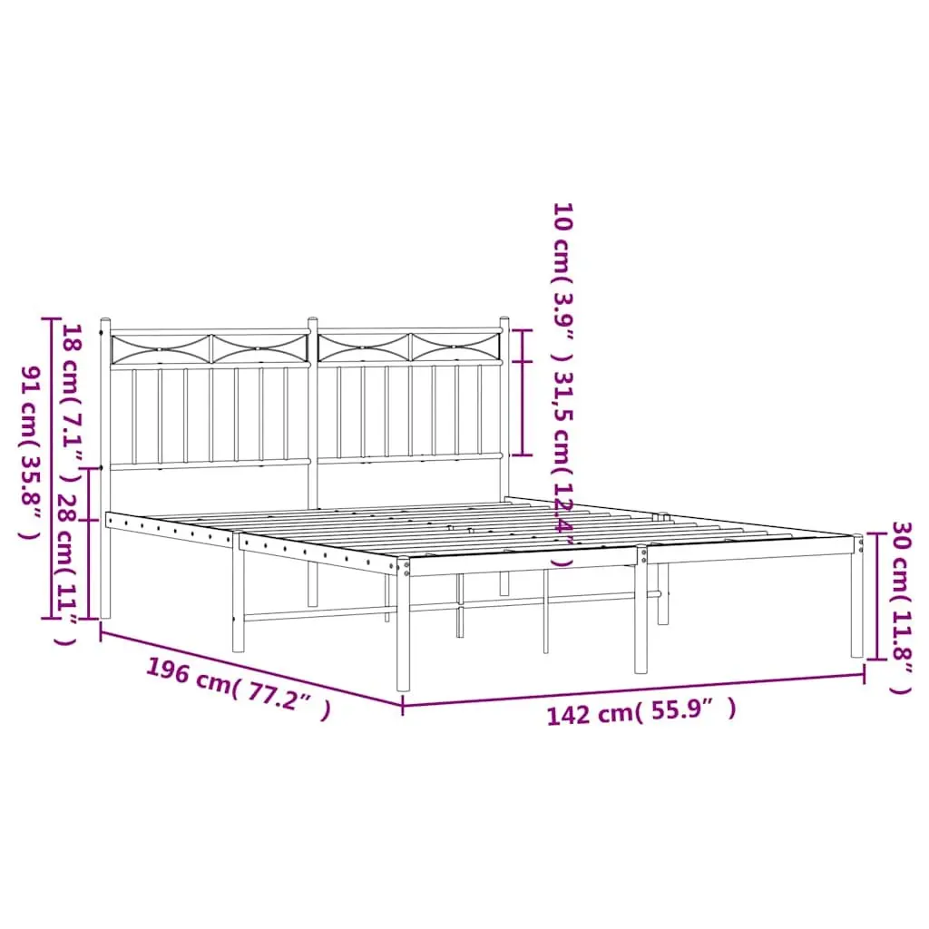White Metal Bed Frame 135x190 cm with Headboard
