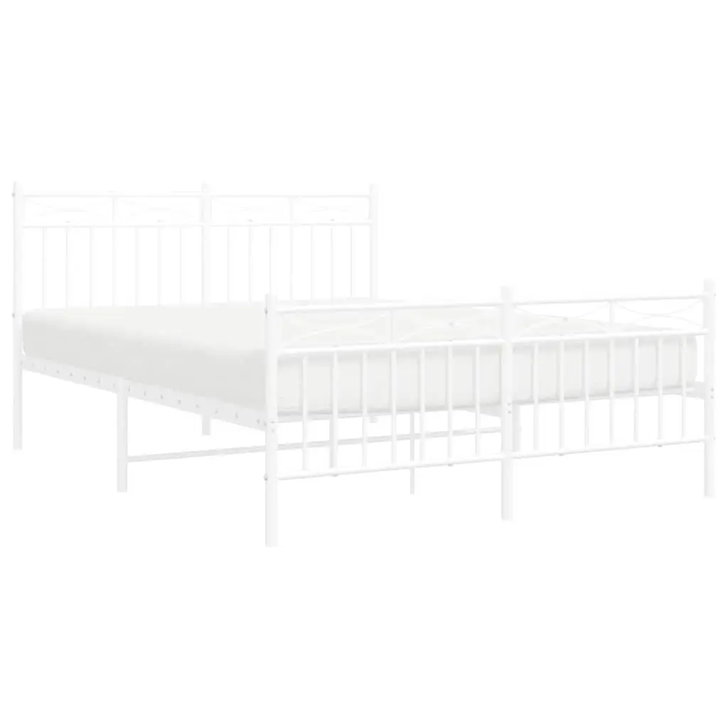 Metal Bed Frame Steel 135x190 cm White with Footboard Headboard