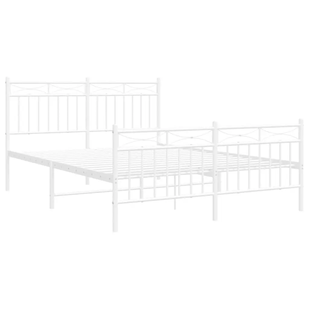 Metal Bed Frame Steel 135x190 cm White with Footboard Headboard