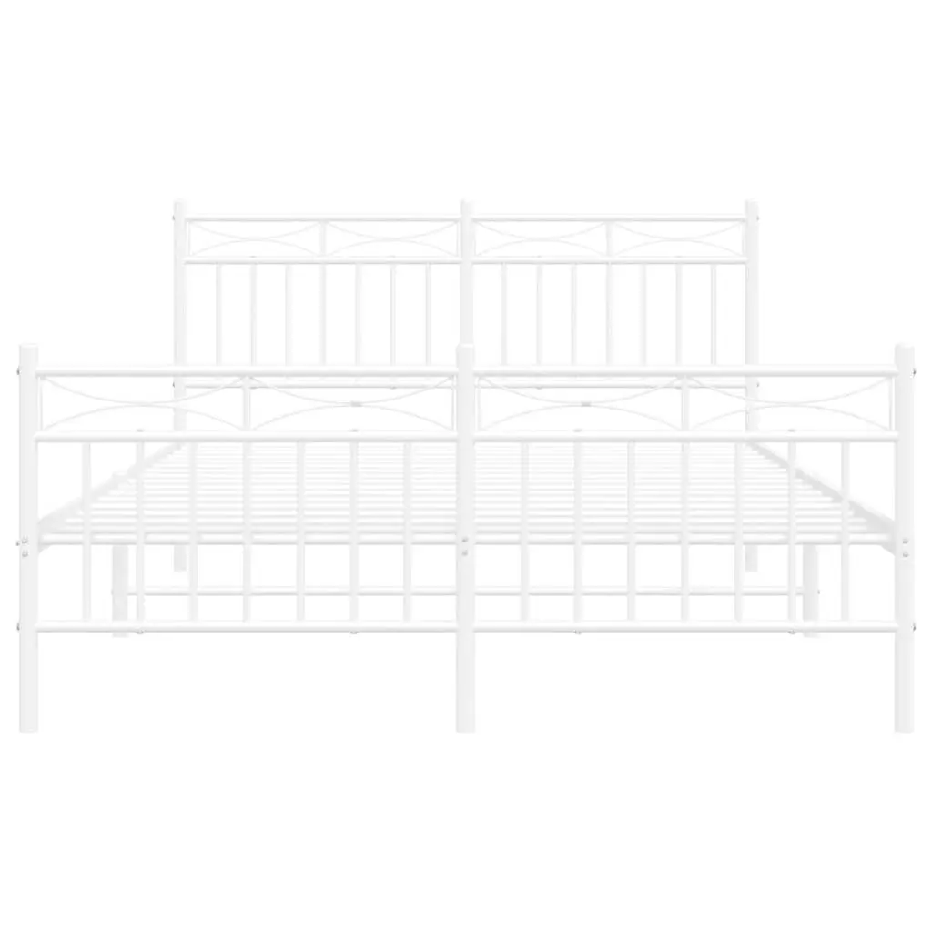 Metal Bed Frame Steel 135x190 cm White with Footboard Headboard