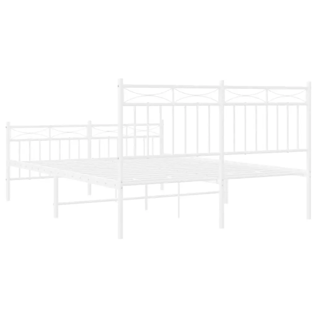 Metal Bed Frame Steel 135x190 cm White with Footboard Headboard