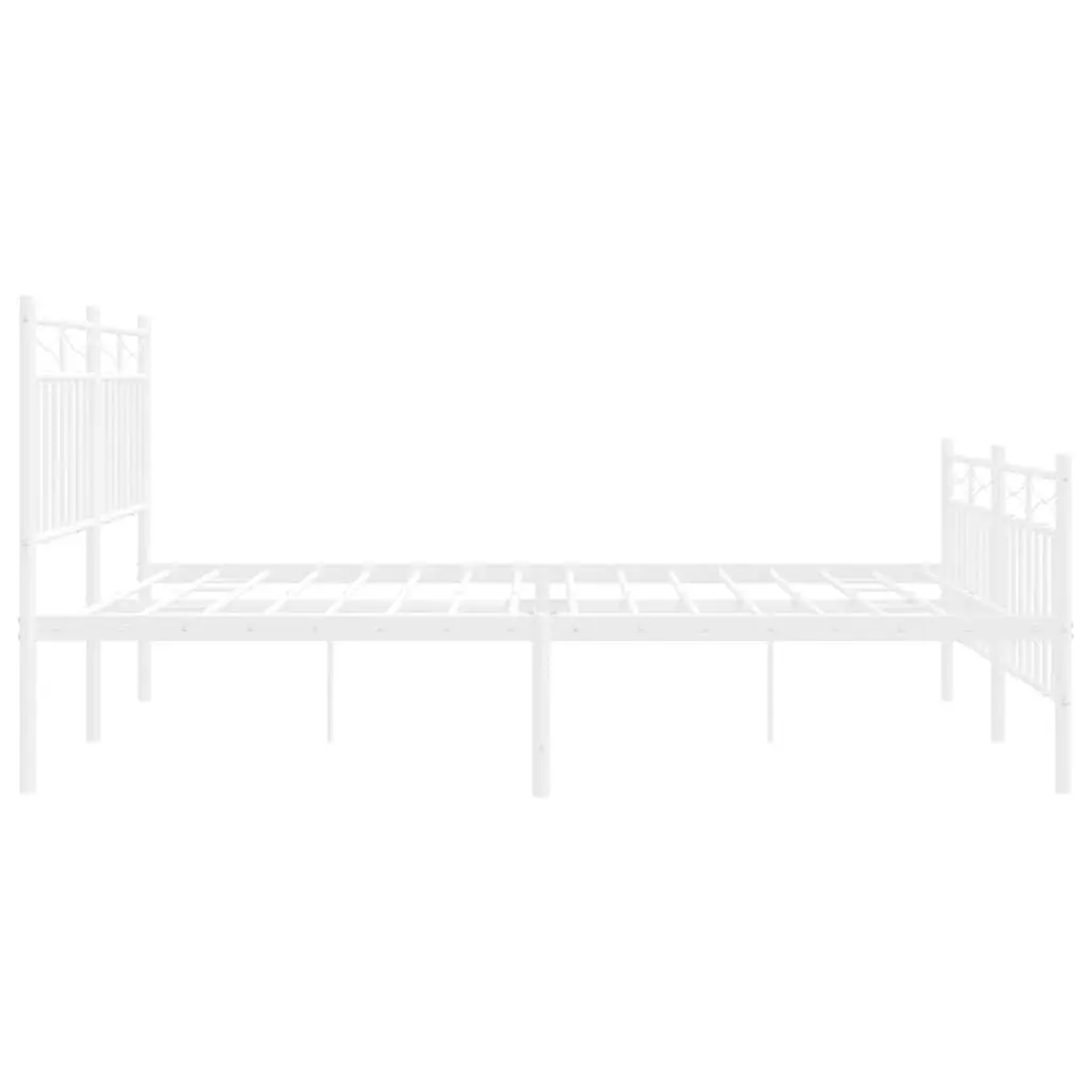 Metal Bed Frame Steel 135x190 cm White with Footboard Headboard