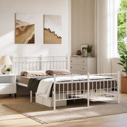 Durable White Metal Bed Frame with Footboard 150x200 cm