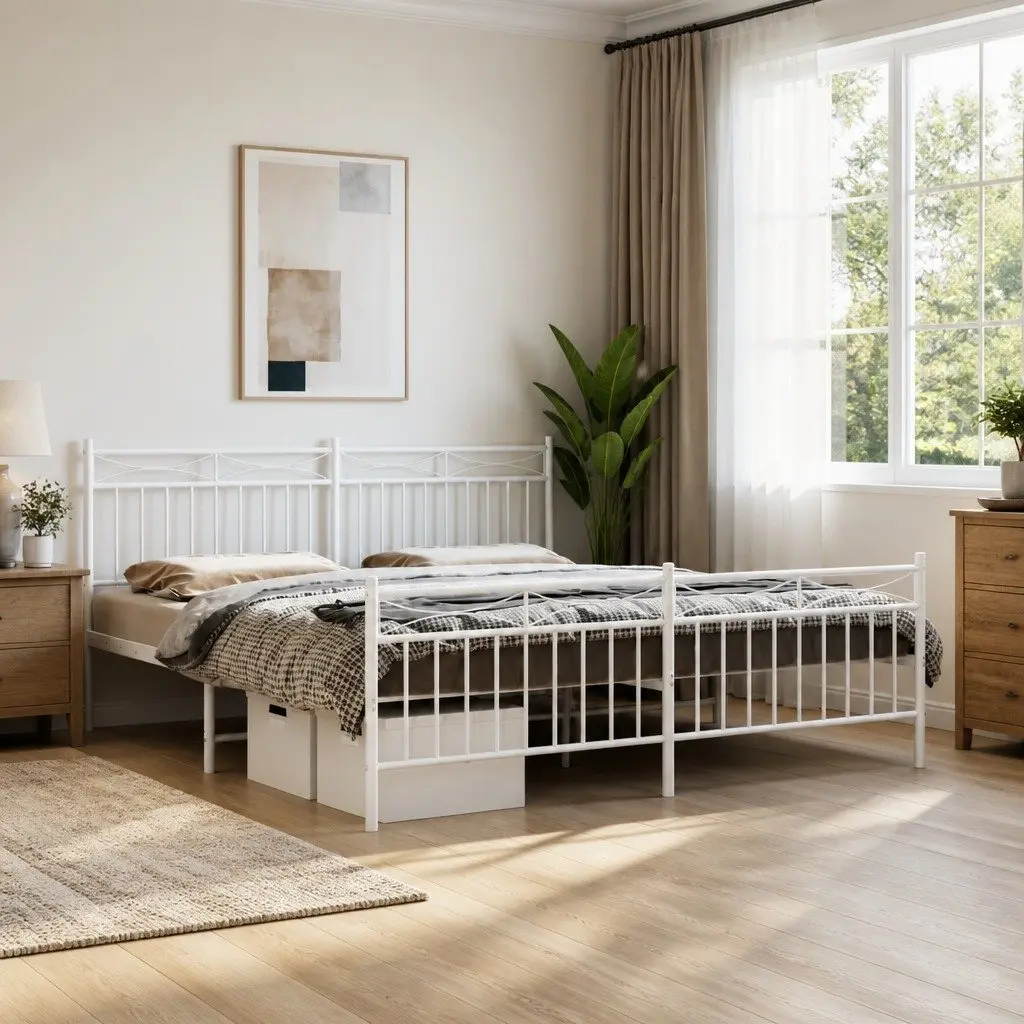 Metal Bed Frame Powder-coated Steel King Size 183x203 cm White