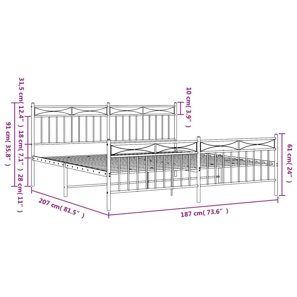 Metal Bed Frame Powder-coated Steel King Size 183x203 cm White
