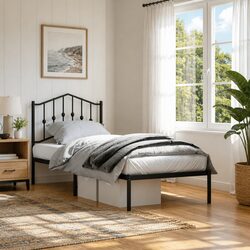 Sturdy Metal Bed Frame with Storage - 90x190 cm Black