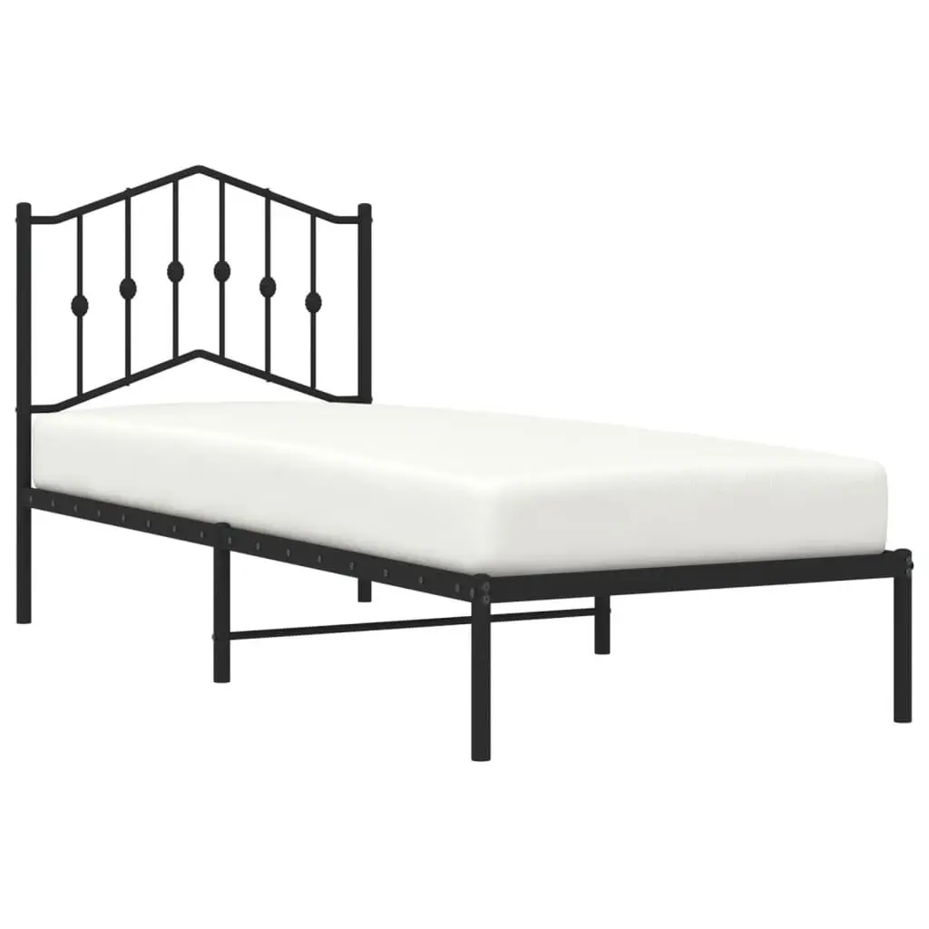 Metal Bed Frame 90x190 cm Black Bedroom Furniture with Headboard Storage Space