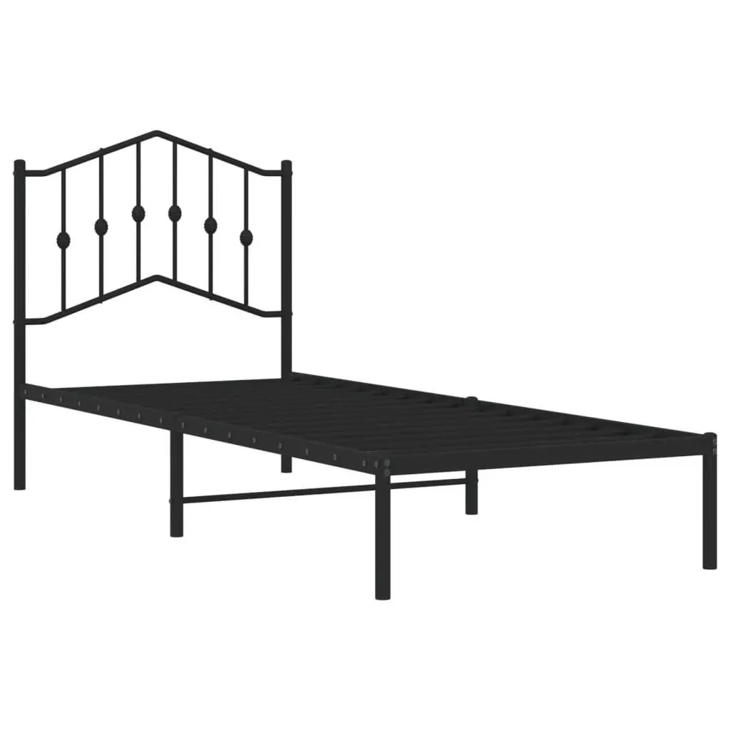 Metal Bed Frame 90x190 cm Black Bedroom Furniture with Headboard Storage Space