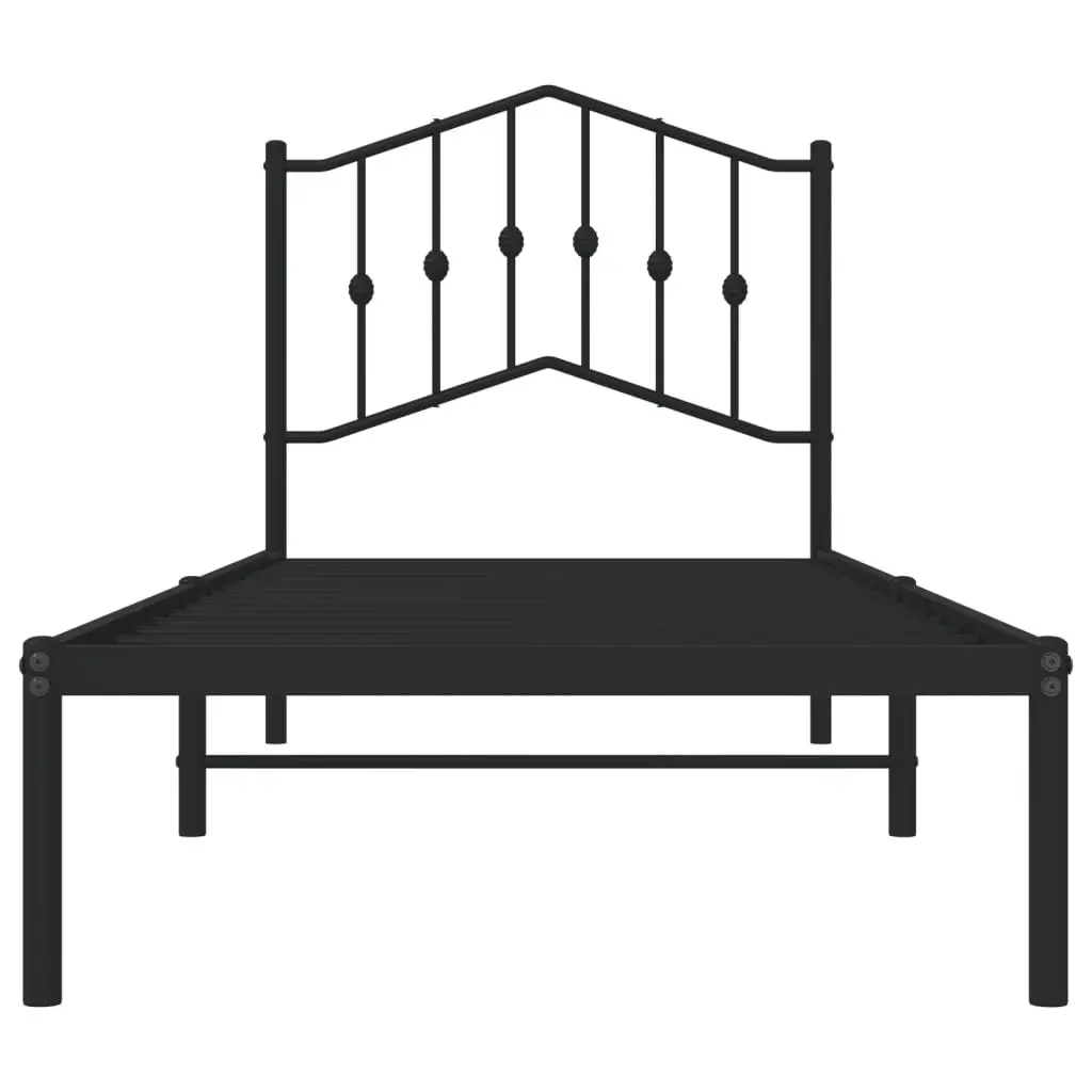 Metal Bed Frame 90x190 cm Black Bedroom Furniture with Headboard Storage Space