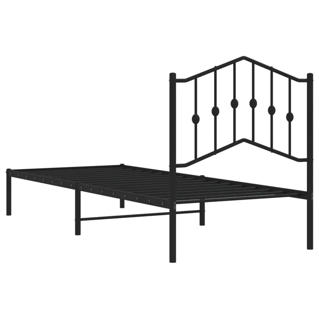 Metal Bed Frame 90x190 cm Black Bedroom Furniture with Headboard Storage Space