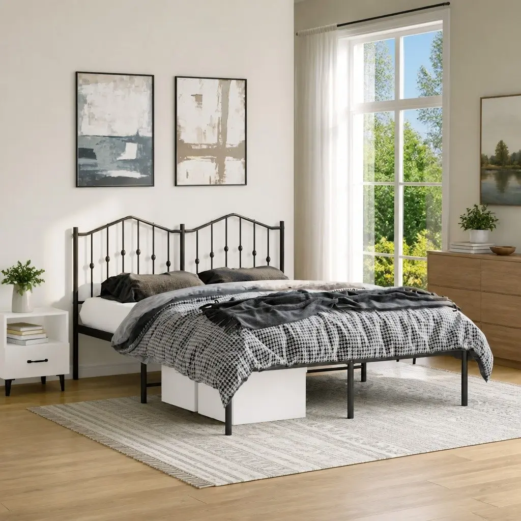 Metal Bed Frame Powder-coated Steel 135x190 cm Black