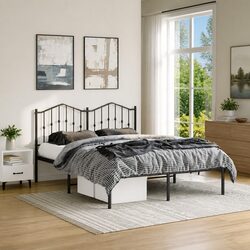 Sturdy Metal Bed Frame with Headboard 135x190 cm - Black