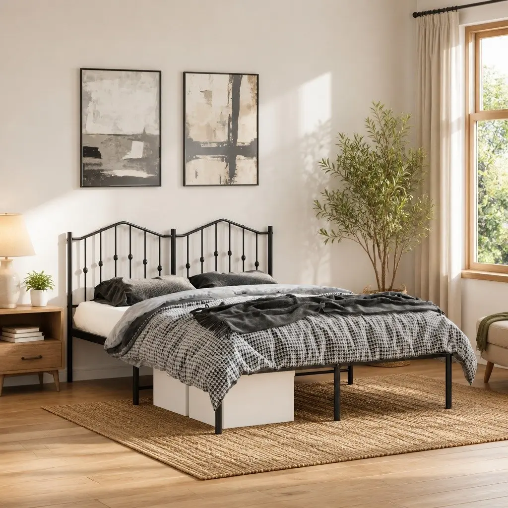Black Metal Bed Frame with Headboard 150x200 cm
