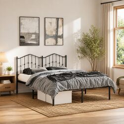 Sturdy Black Metal Bed Frame with Headboard 150x200 cm