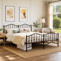 Sturdy Black King Metal Bed Frame 183x203 cm with Footboard