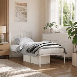 Sturdy White Metal Bed Frame with Headboard 90x190 cm