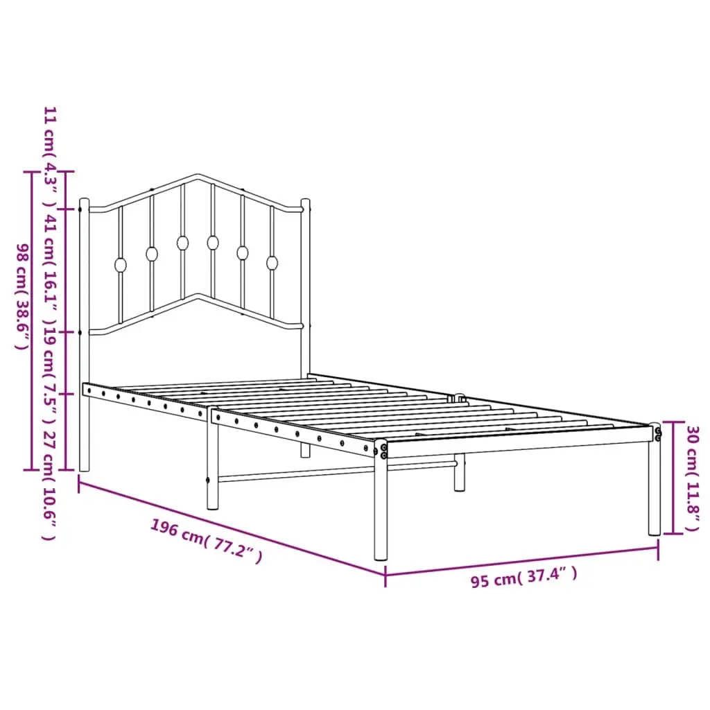 Metal Bed Frame Powder-coated Steel 90x190 cm White