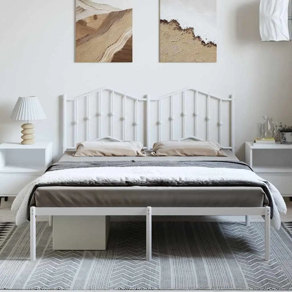 White Metal Bed Frame with Headboard 135x190 cm