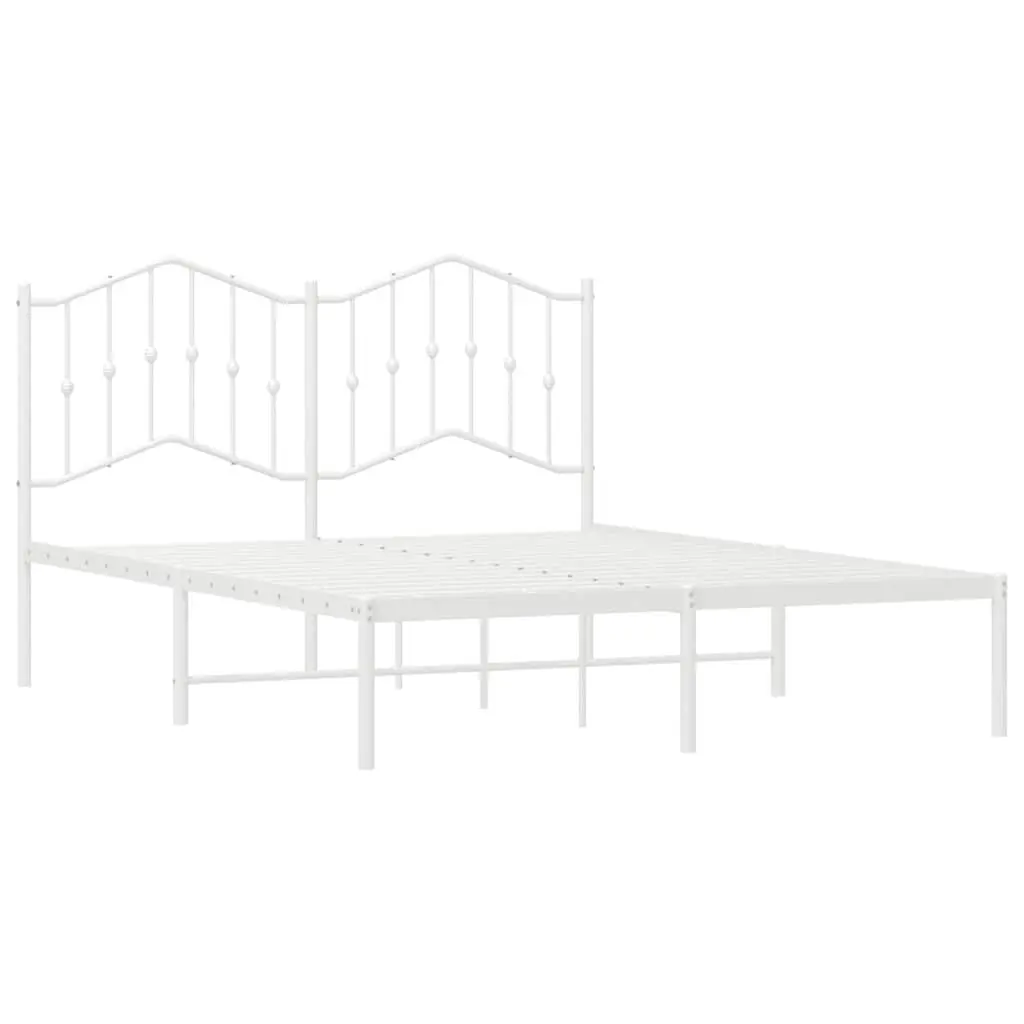 White Metal Bed Frame with Headboard 135x190 cm