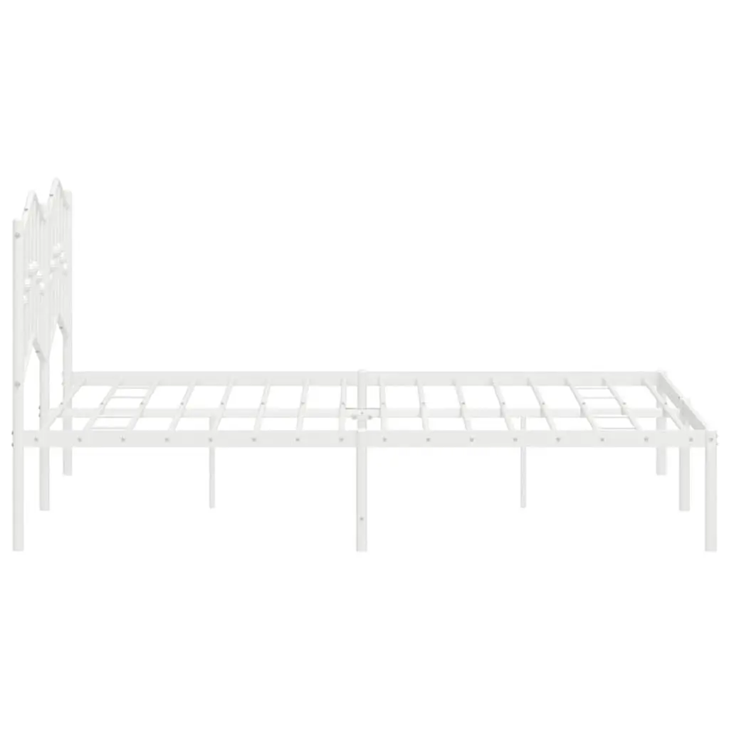 White Metal Bed Frame with Headboard 135x190 cm