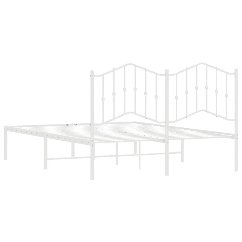 Metal Bed Frame with Headboard White 150x200 cm Slatted Base Bedroom Furniture