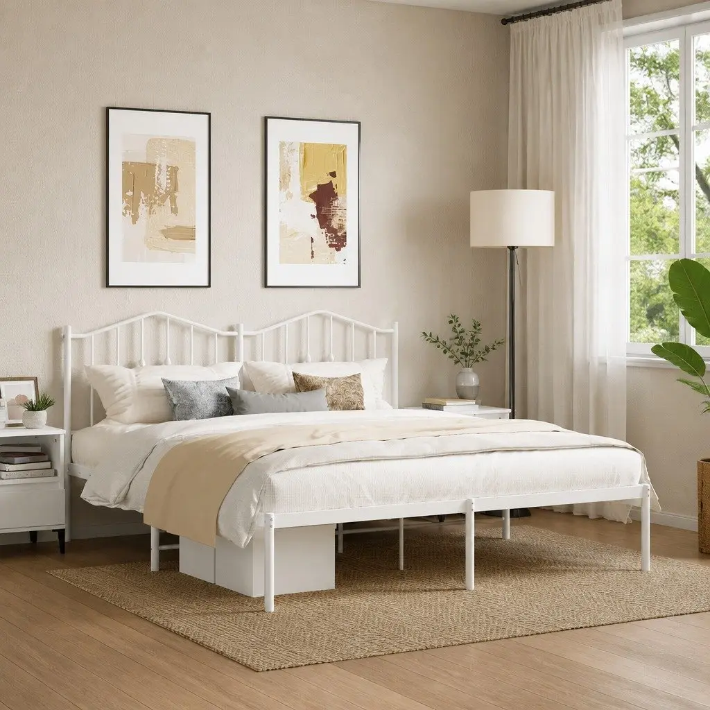 Metal Bed Frame Powder-coated Steel King Size 183x203 cm White