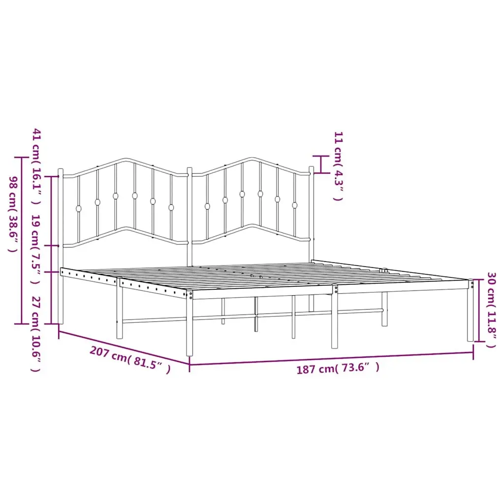 Metal Bed Frame Powder-coated Steel King Size 183x203 cm White