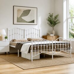 Durable Metal Bed Frame 150x200 cm with Headboard and Footboard