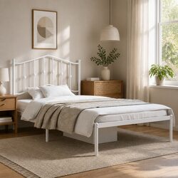 Sturdy Metal Bed Frame 135x190cm with Headboard in Black