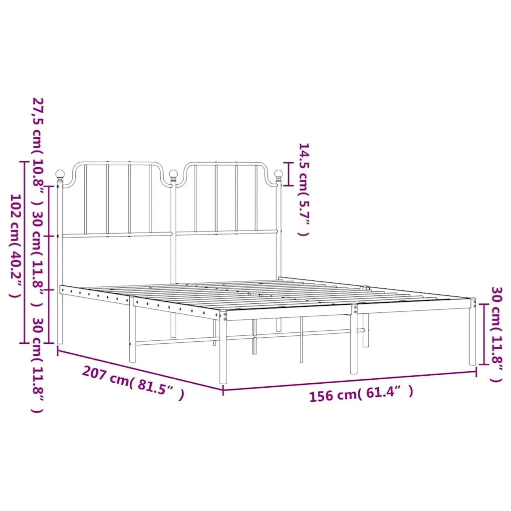Metal Bed Frame Steel 150x200 cm Black