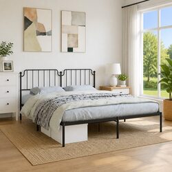 Sturdy Black Metal Bed Frame King 183x203cm with Headboard