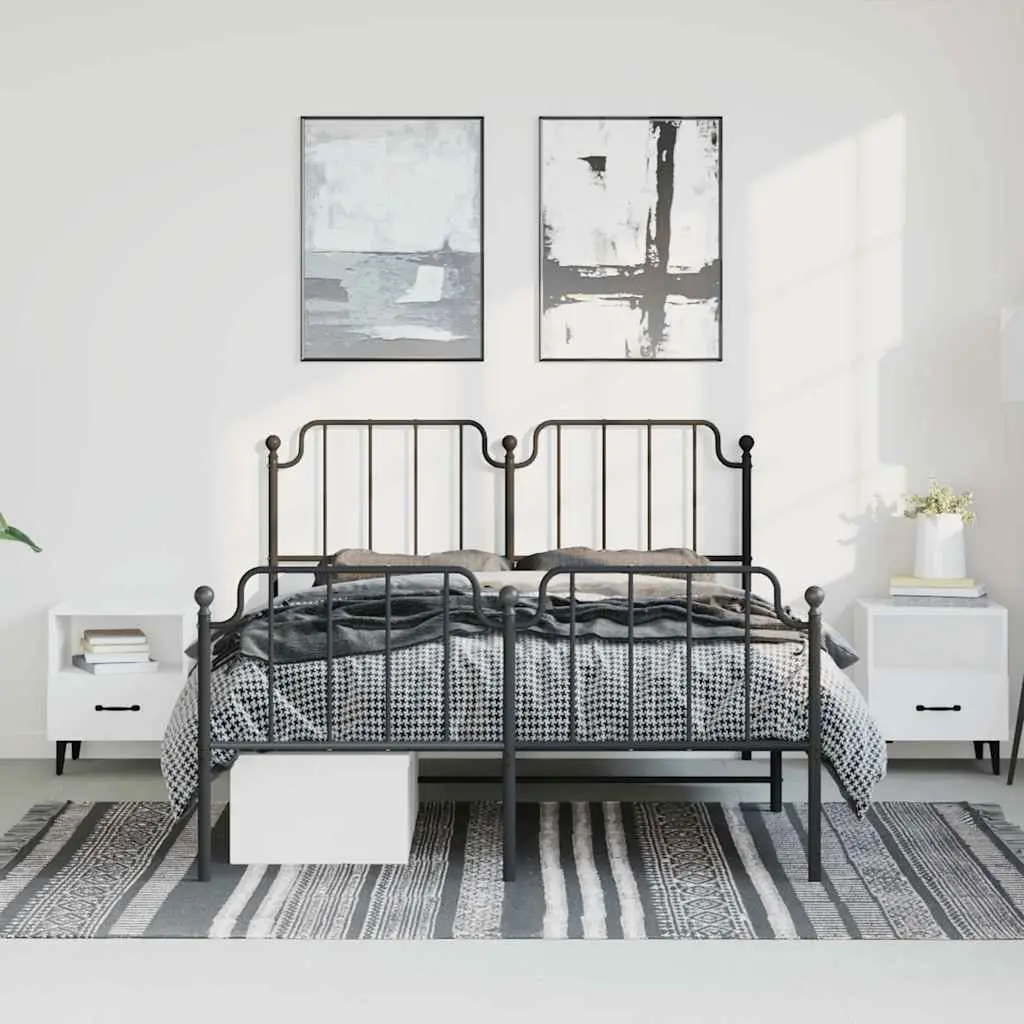 Black Metal Bed Frame with Footboard & Headboard