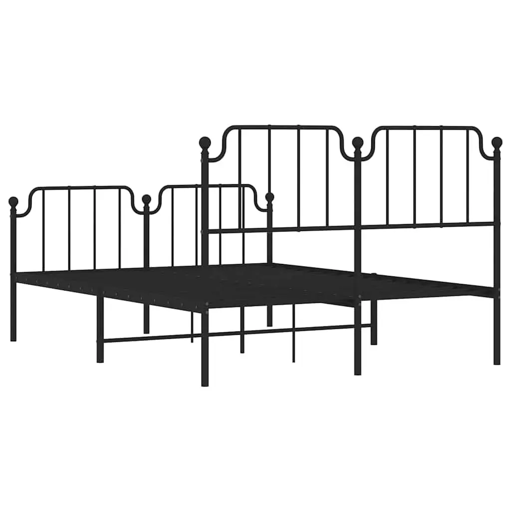 Black Metal Bed Frame with Footboard & Headboard