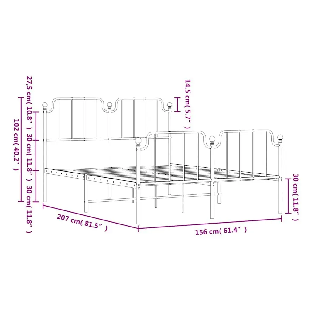 Black Metal Bed Frame with Footboard & Headboard