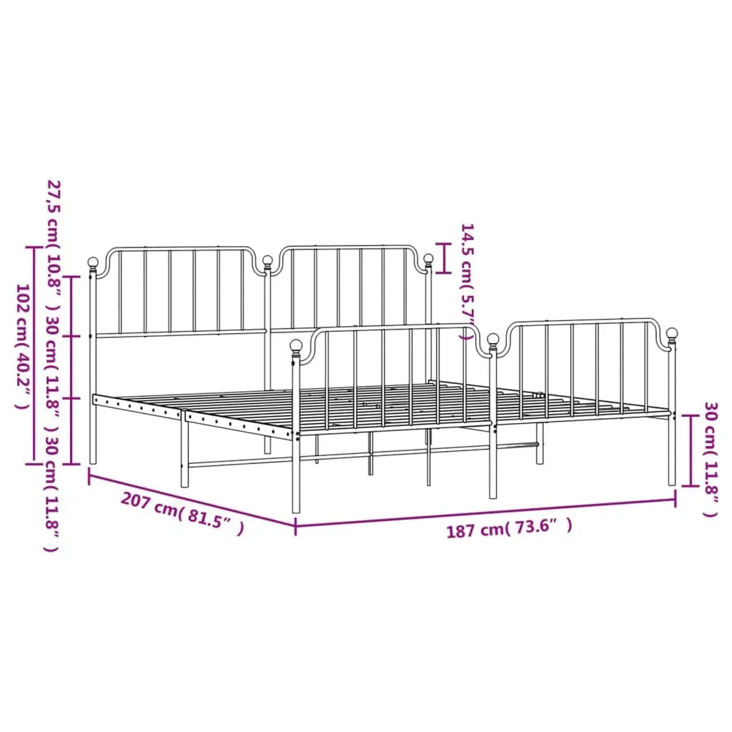 Metal Bed Frame Steel 183x203 cm Black
