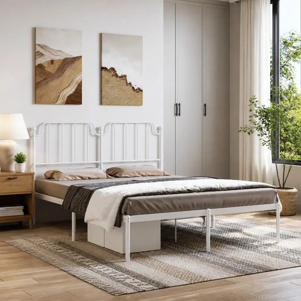 Metal Bed Frame with Headboard 150x200 cm